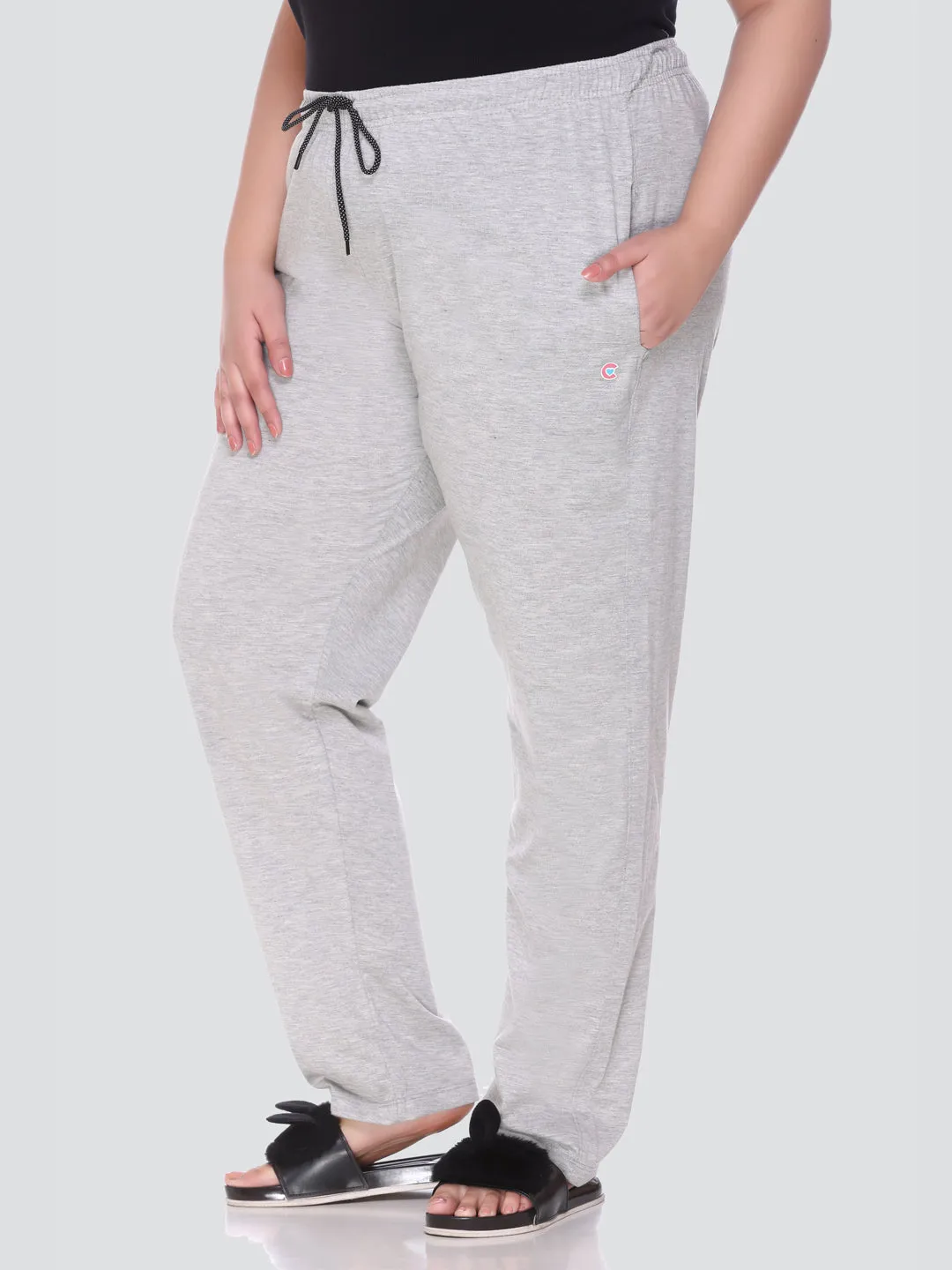 Plus Size Cotton Track Pants For Women Pack of 2 (Pink & Grey)