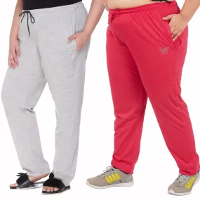 Plus Size Cotton Track Pants For Women Pack of 2 (Pink & Grey)