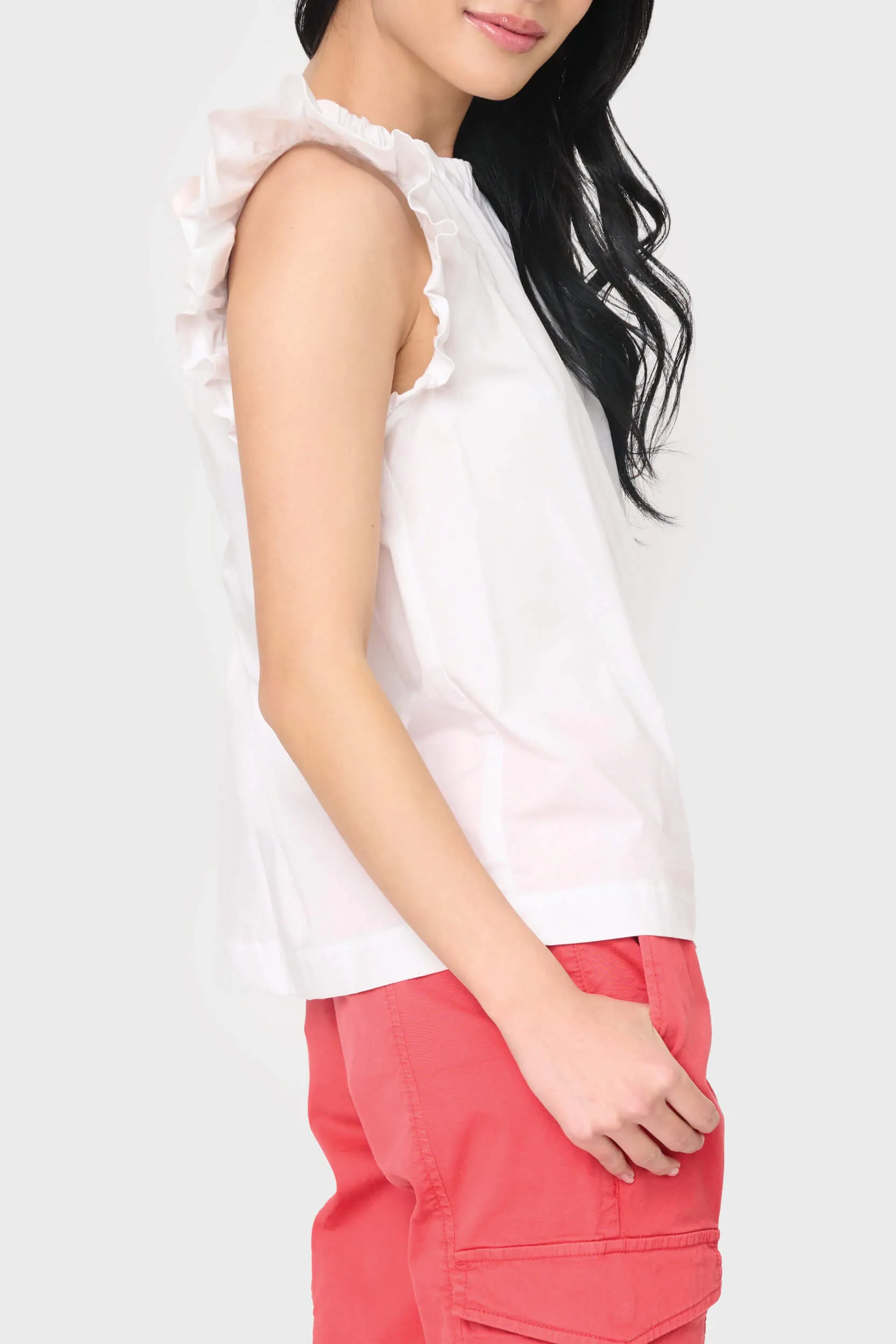 Poplin Flutter Sleeve Top with Grosgrain Ribbon Tie