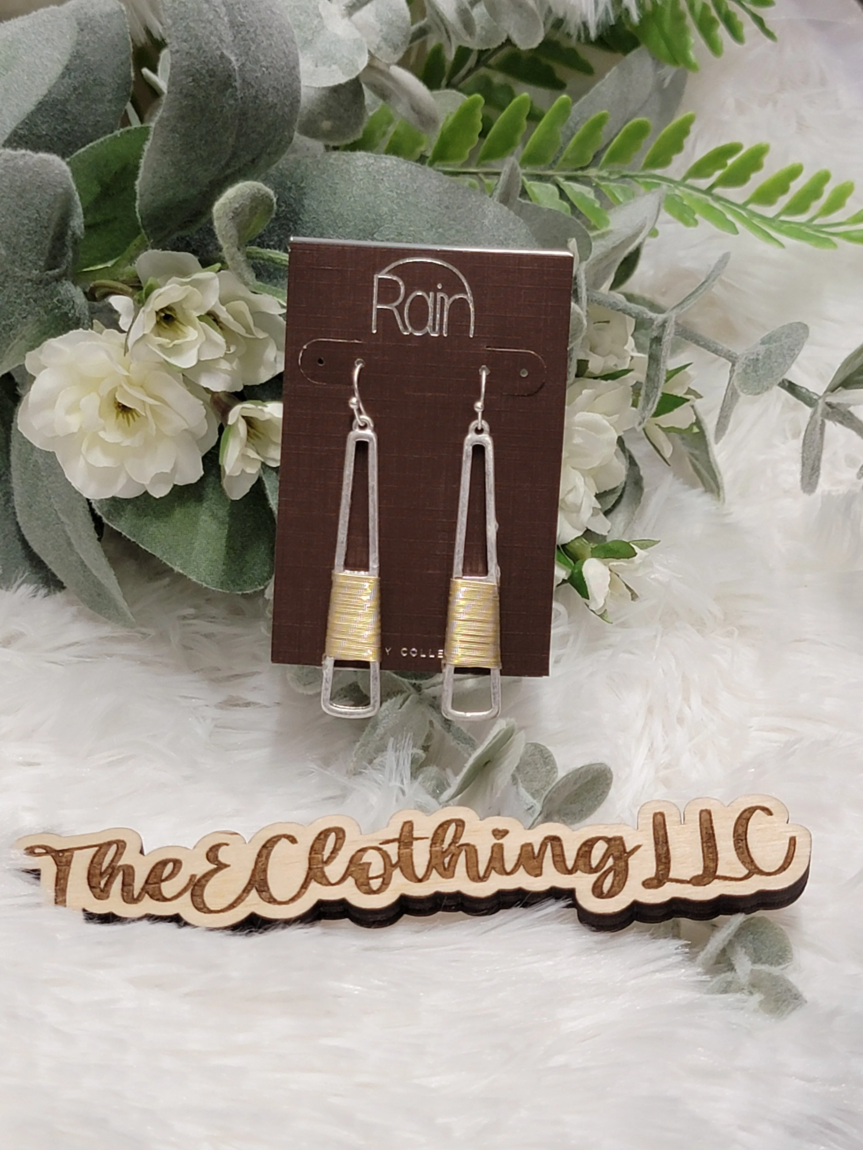 Rain - Two Tone Wire Wrapped Open Bar Earring