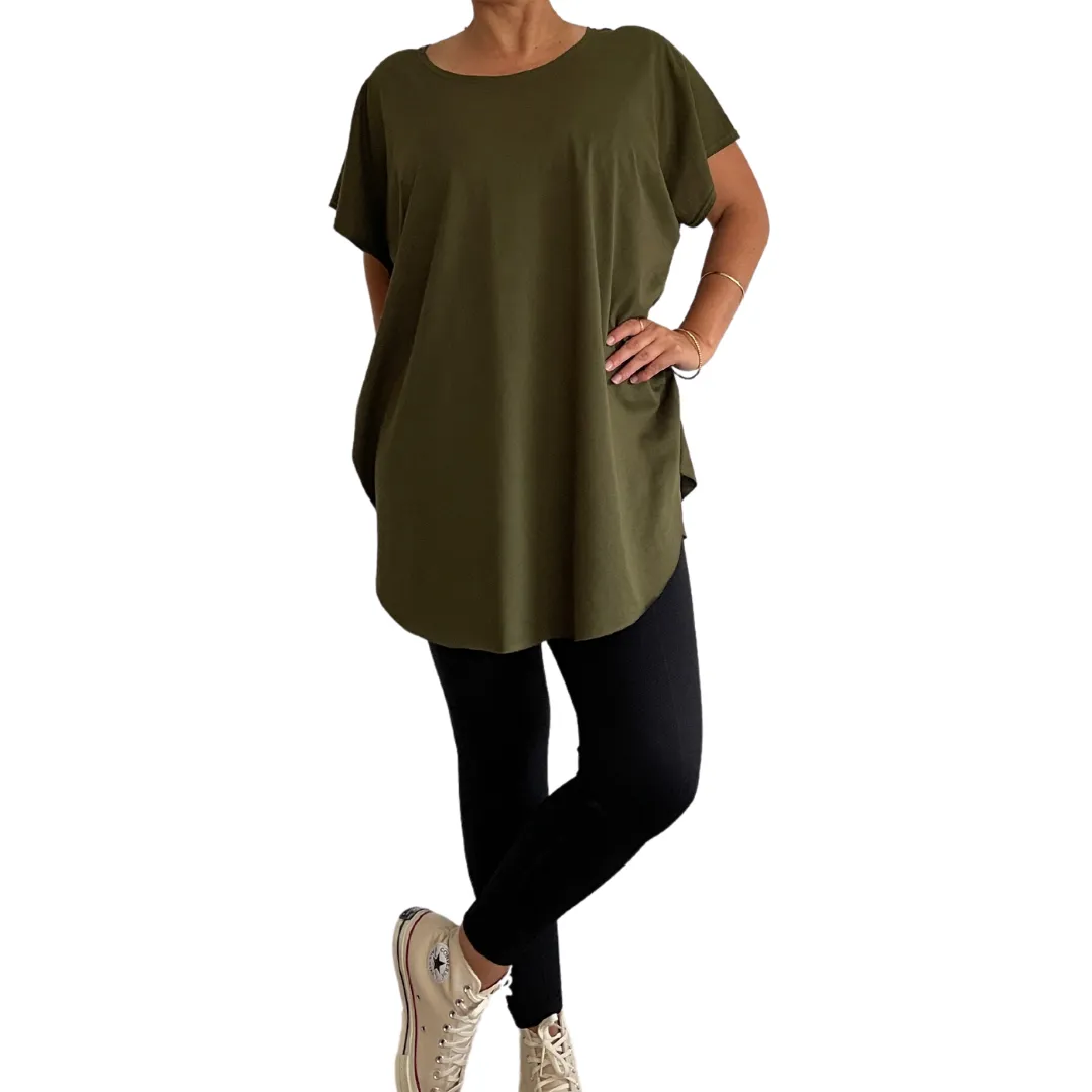 round neck circular tee khaki