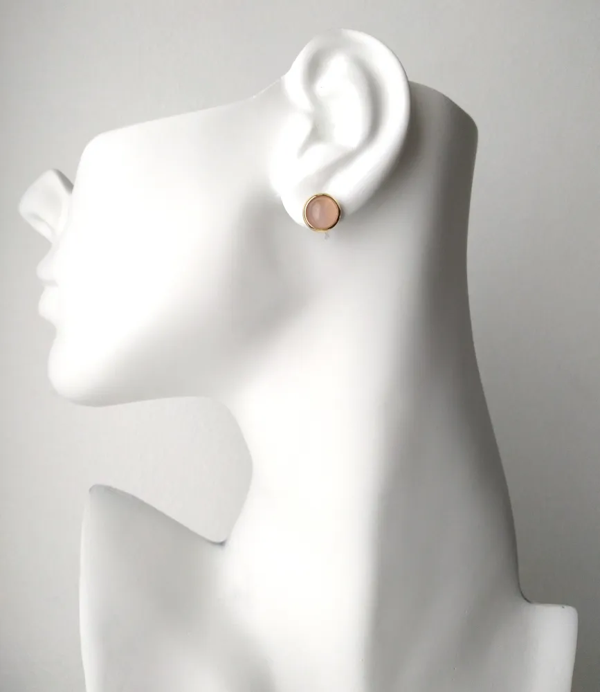 Round Rose Quartz Stud with Cutout Gumamela Earring Jacket