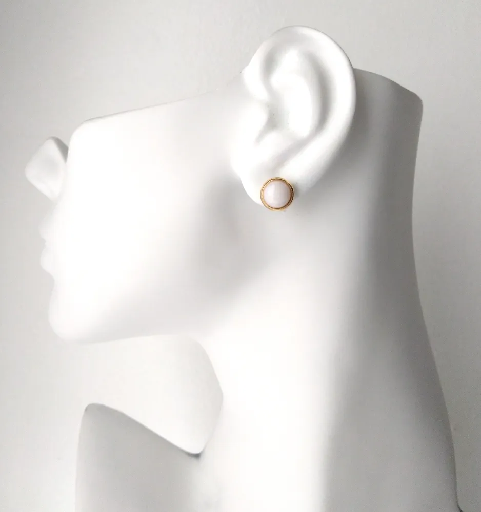 Round White Opal Stud with Cutout Gumamela Earring Jacket