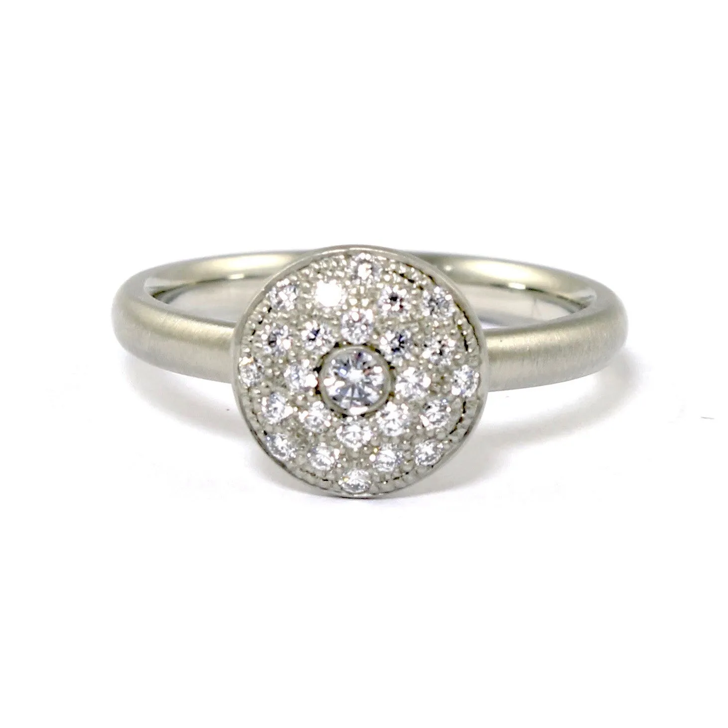 SALE! Diamond Encrusted and 14 KT White Gold Pave Disc Ring by Anne Sportun