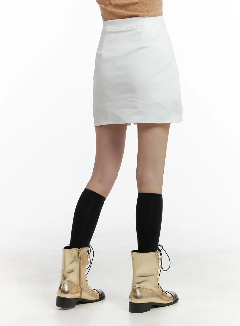 Side Slit Solid Skort OM426