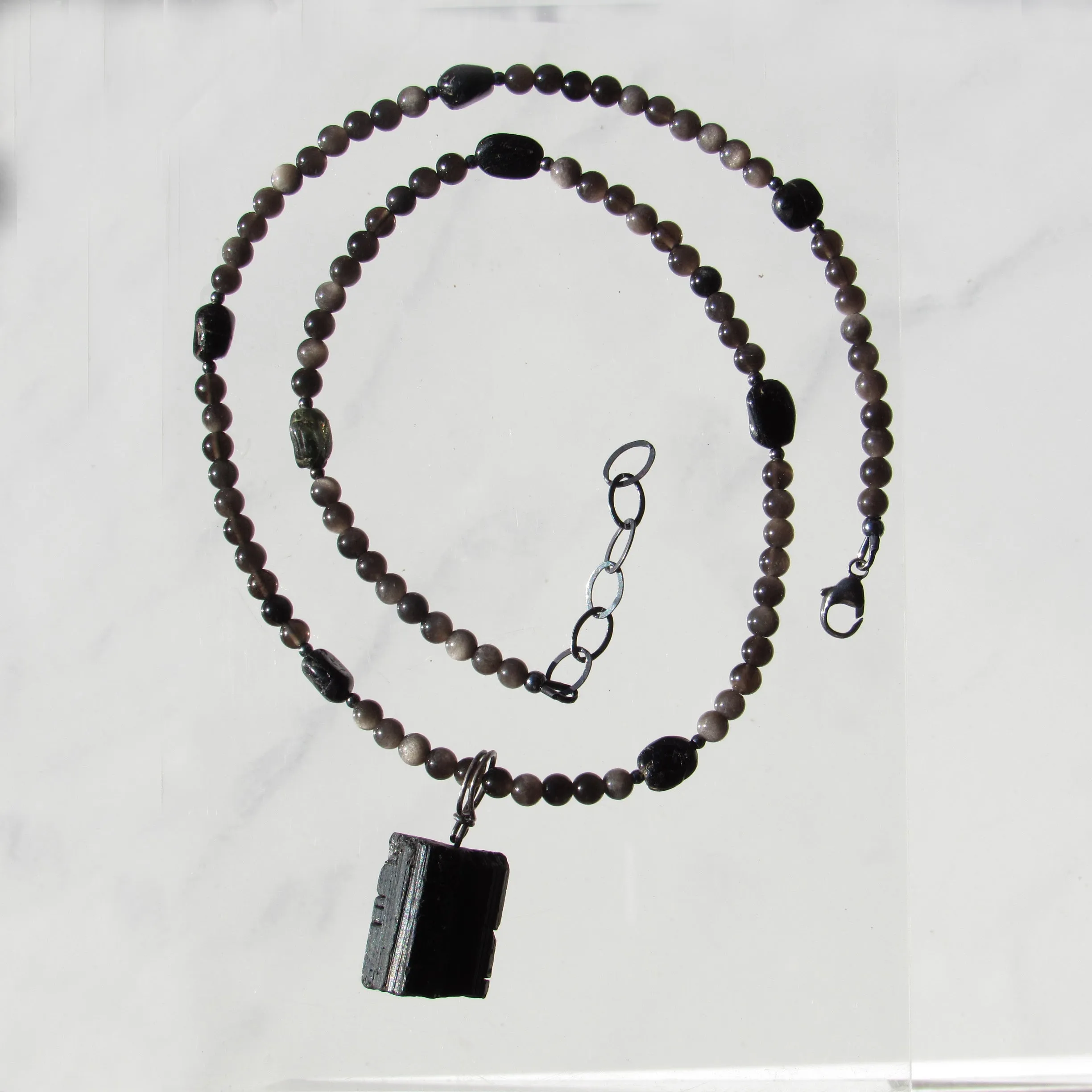 Silver Obsidian and Black Tourmaline gemstone Necklace