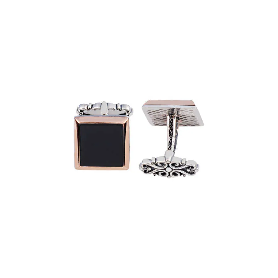 Silver Onyx Stone Flat Cufflinks