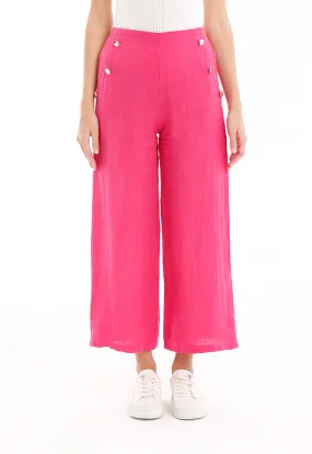 Solid Wide Legged Button Trouser