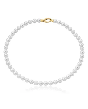 Sterling Silver Gold Plated Necklace for Women with Organic Pearl, 8mm Round White Pearl, 17.7 Length, Lyra Collection