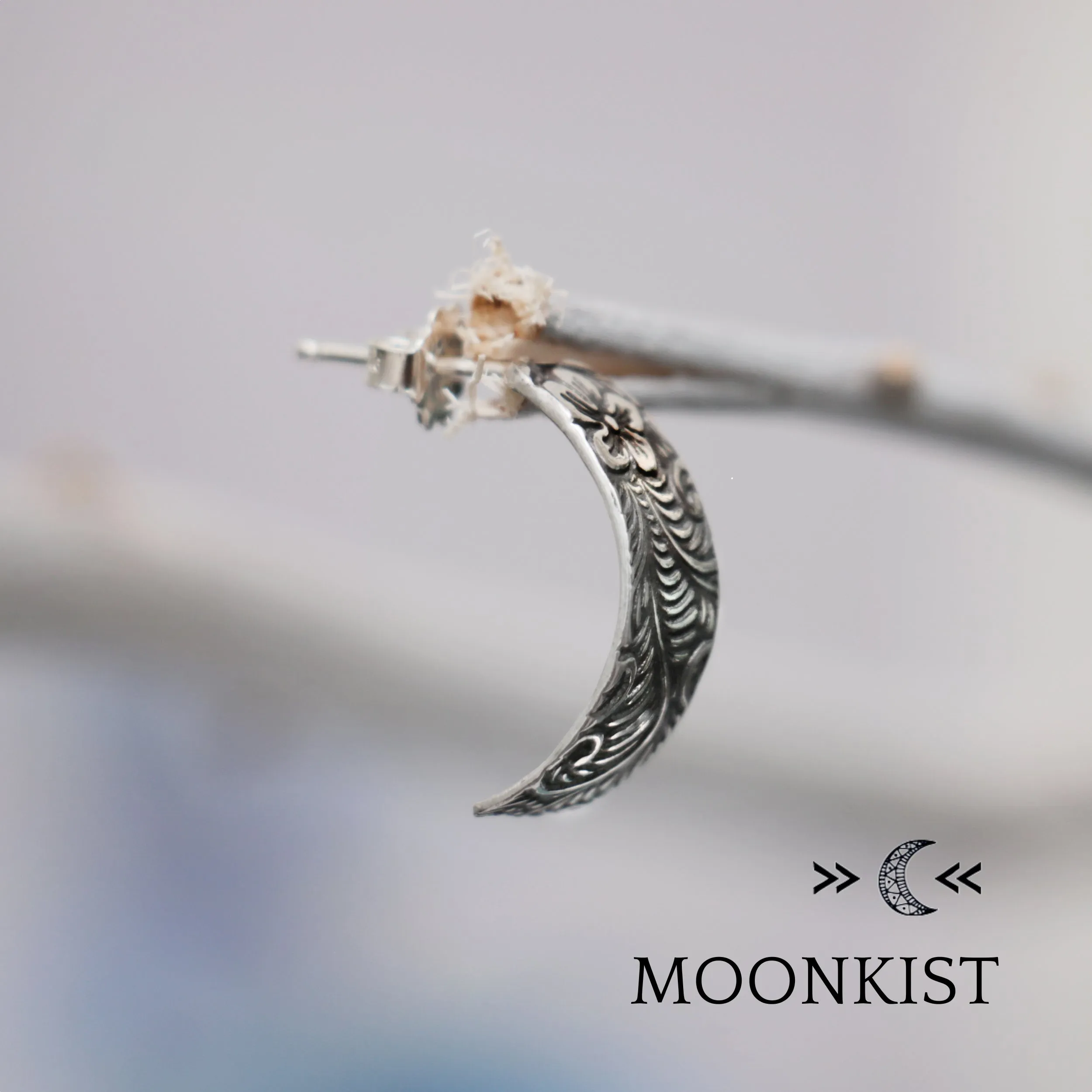 Sterling Silver Textured Half Hoops  | Moonkist Designs