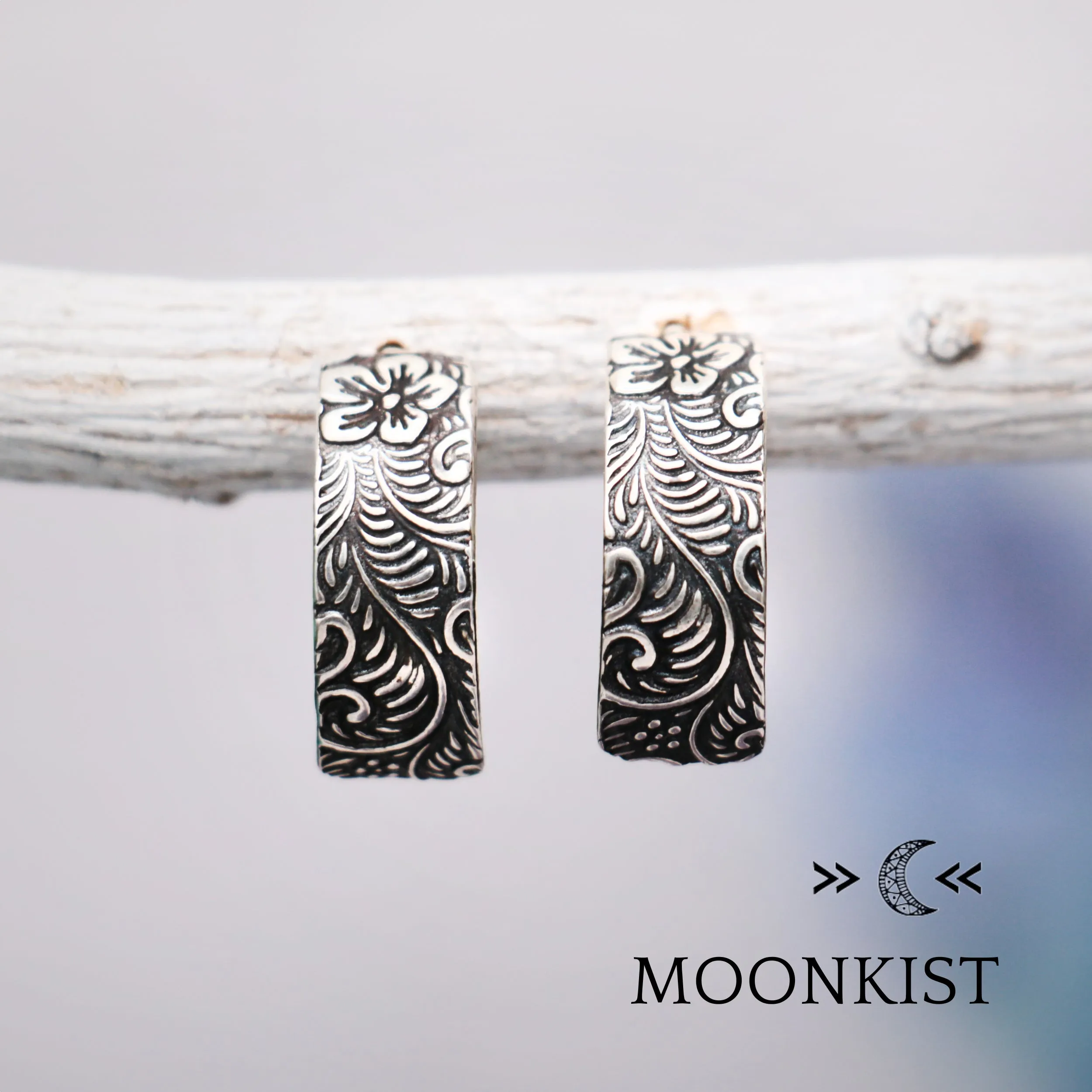 Sterling Silver Textured Half Hoops  | Moonkist Designs