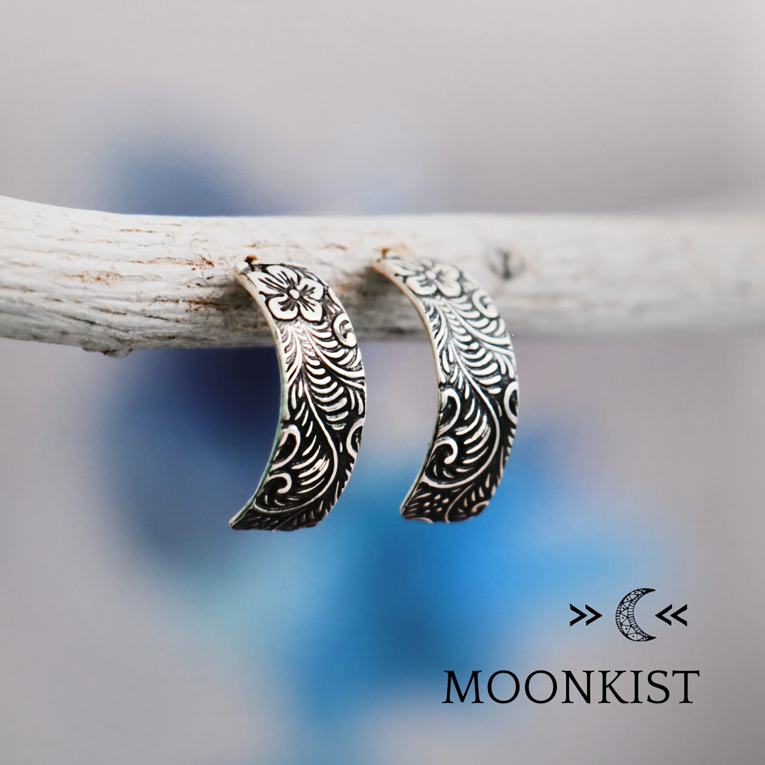 Sterling Silver Textured Half Hoops  | Moonkist Designs