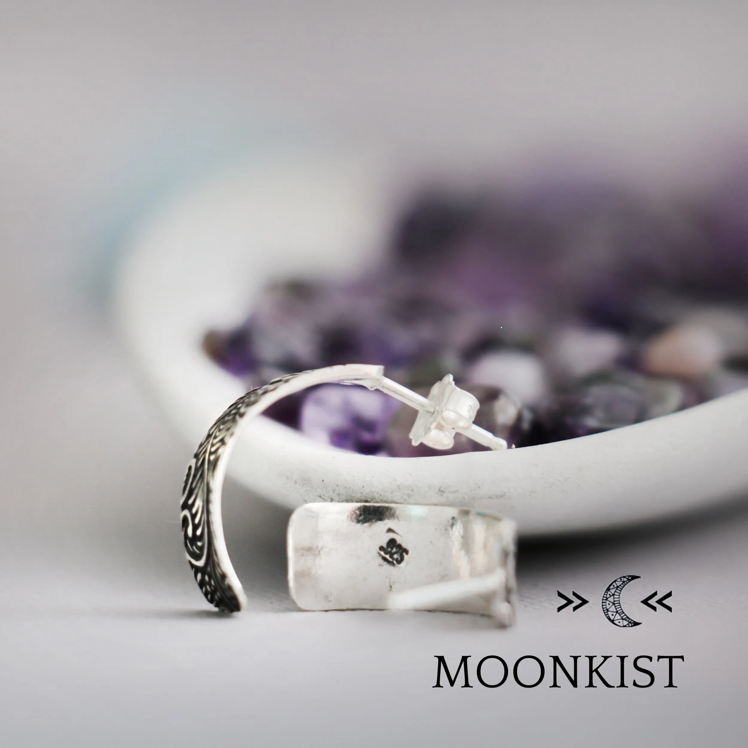 Sterling Silver Textured Half Hoops  | Moonkist Designs