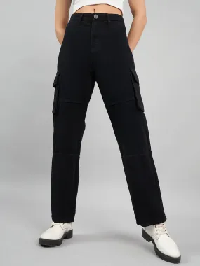 Style Quotient Women Black Relaxed Fit High Rise Cargos