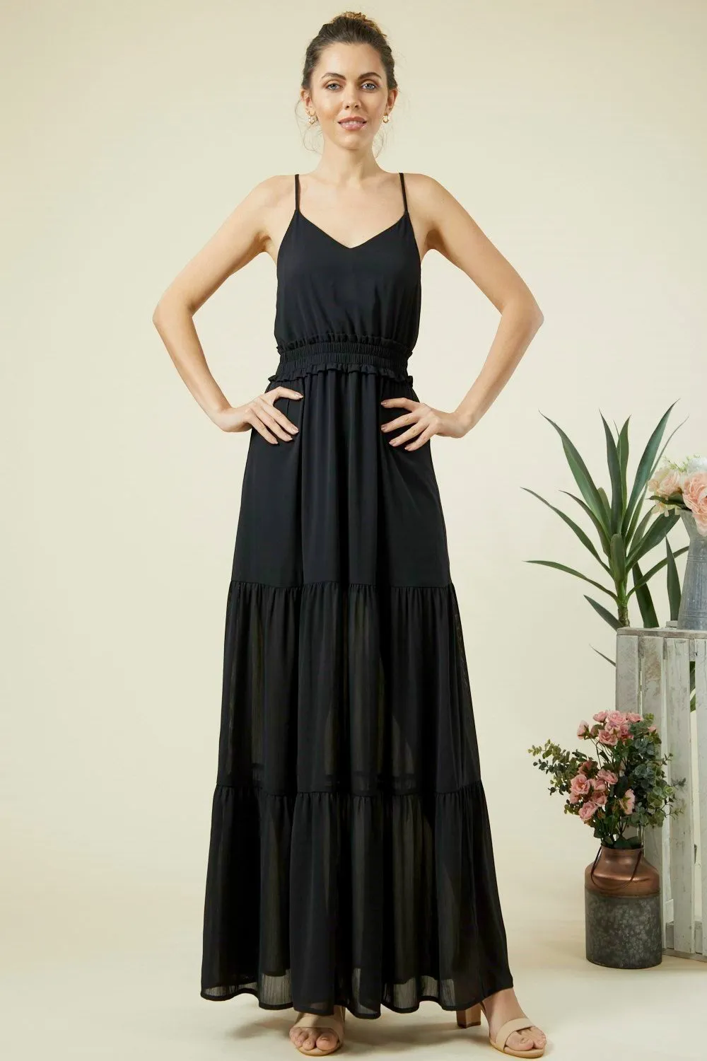 TIERED SOLID MAXI DRESS