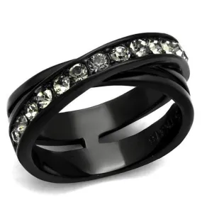 TK2281 IP Black(Ion Plating) Stainless Steel Ring with Top Grade Crystal in Black Diamond