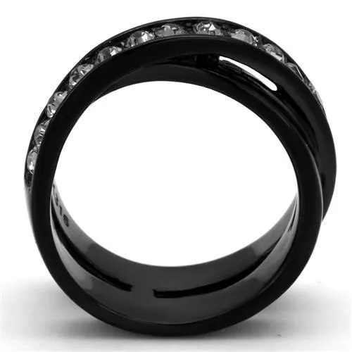 TK2281 IP Black(Ion Plating) Stainless Steel Ring with Top Grade Crystal in Black Diamond