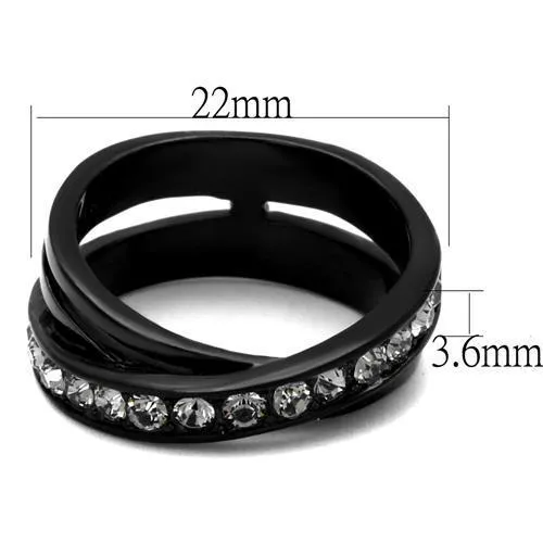 TK2281 IP Black(Ion Plating) Stainless Steel Ring with Top Grade Crystal in Black Diamond