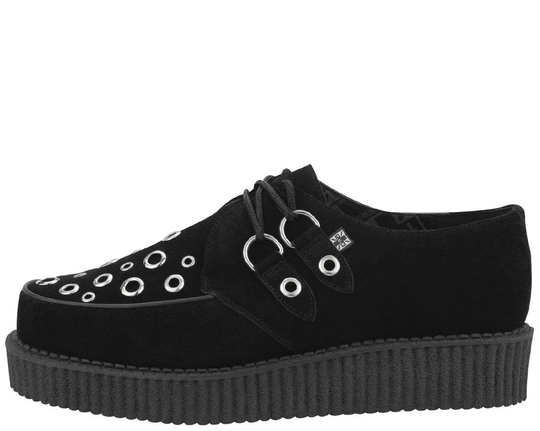 T.U.K BLACK SUEDE RINGS ROUND LOW CREEPER