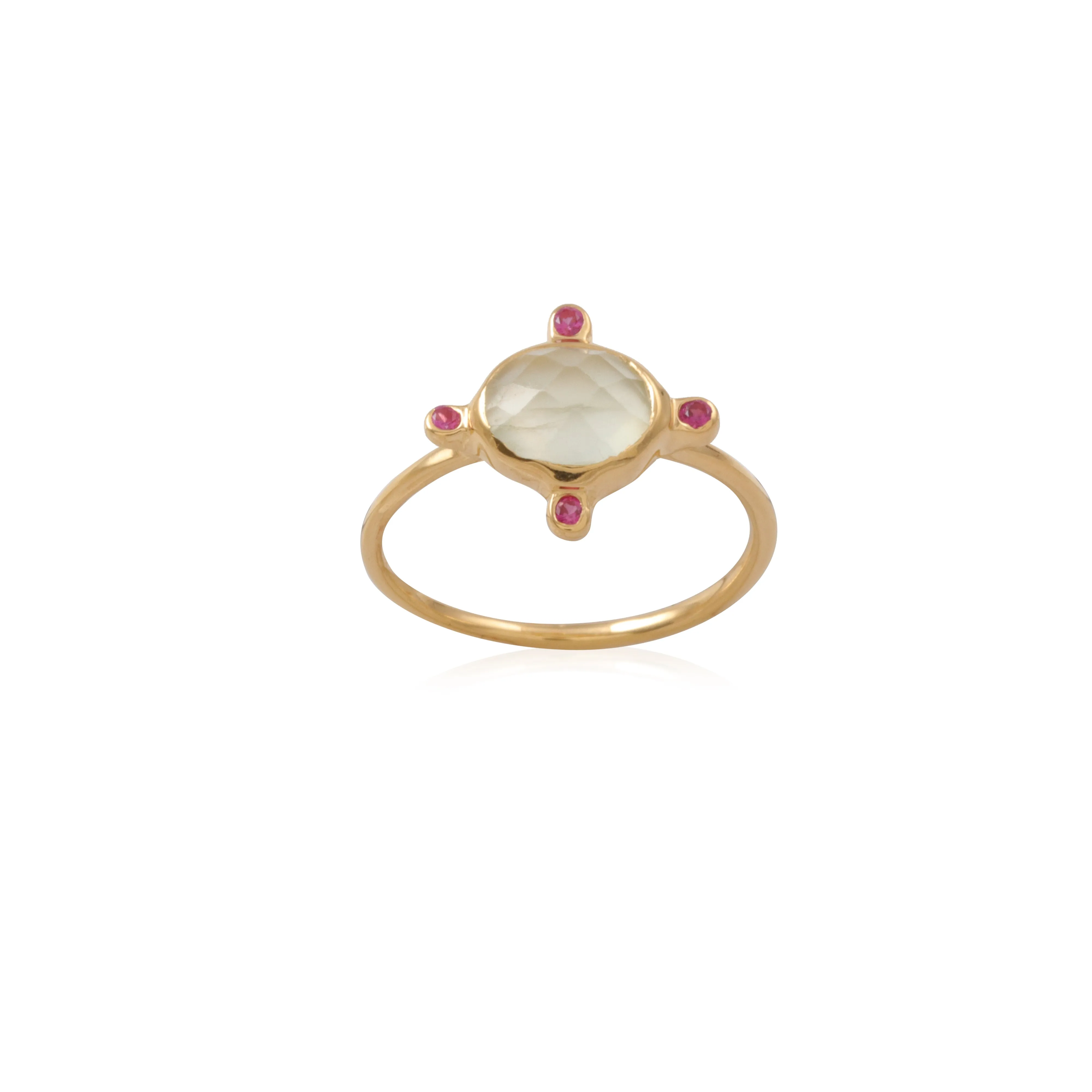 Vama | Ophelia Ring | Metal-Sterling Silver | Stone-Prehnite   Ruby CZ | Finish-Shiny