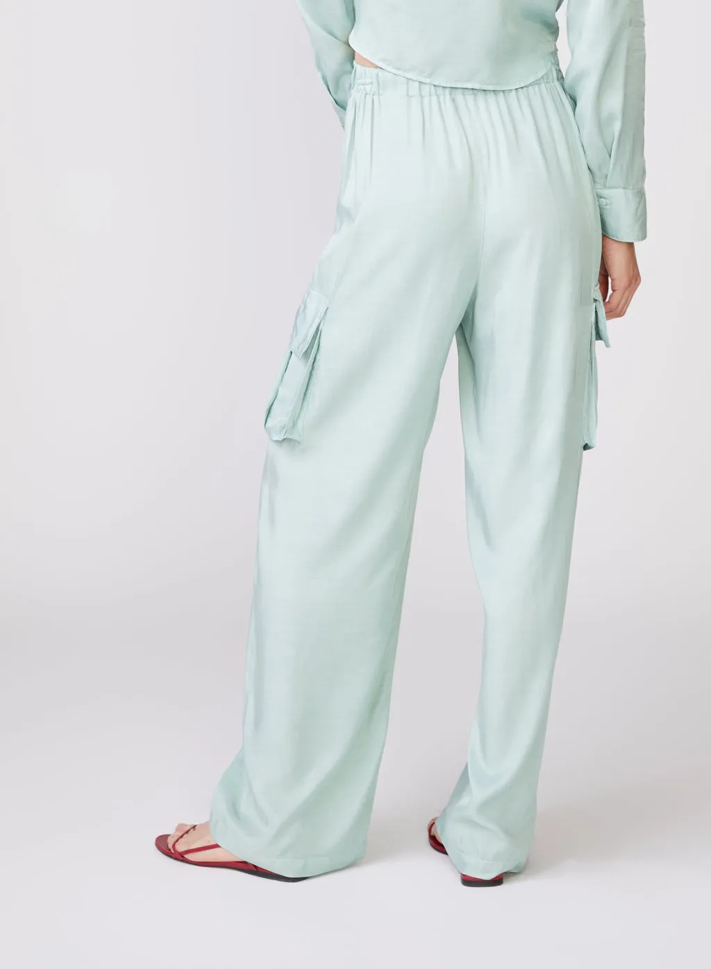 Viscose Satin Cargo Pant in Honeydew