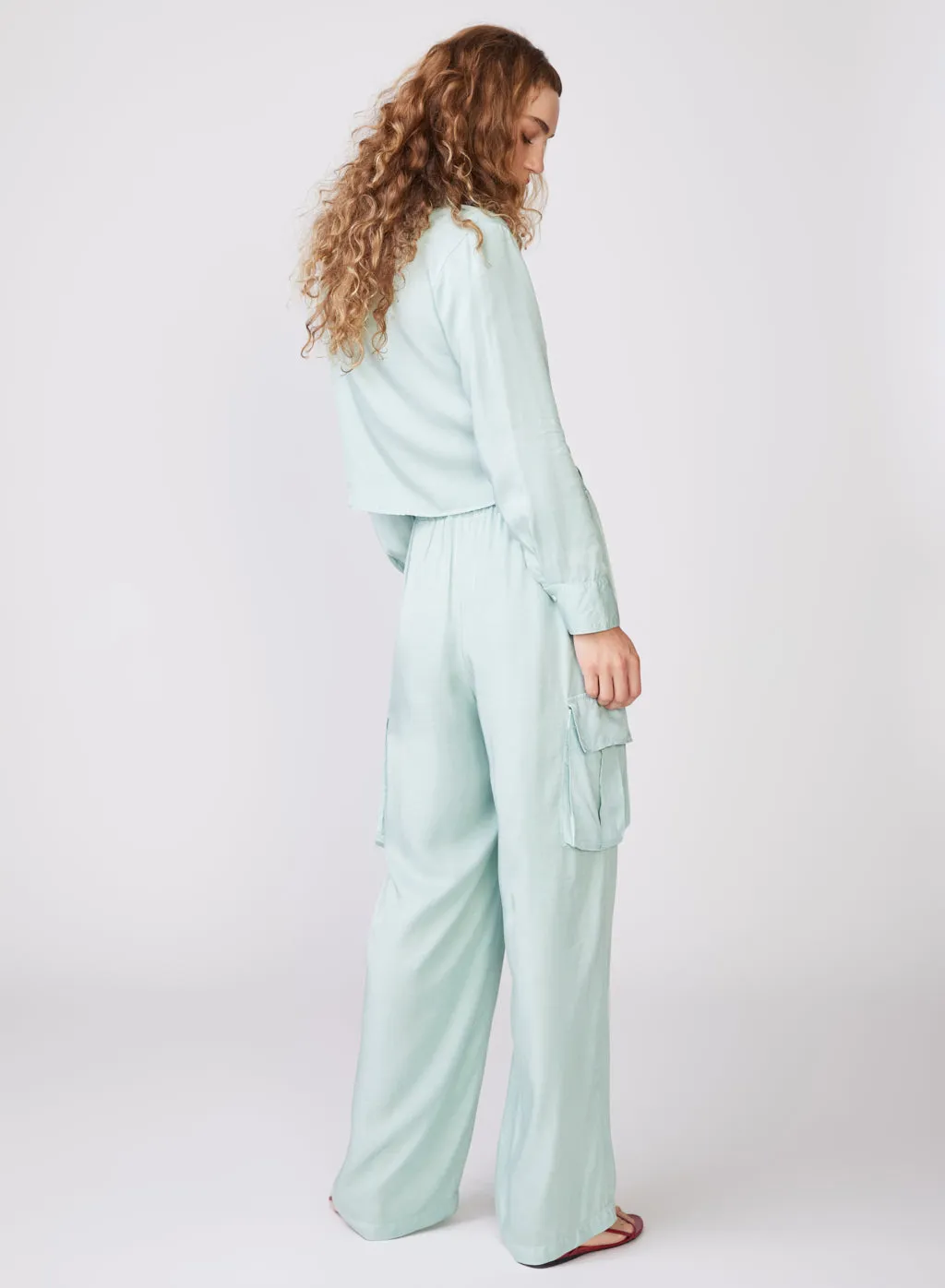 Viscose Satin Cargo Pant in Honeydew