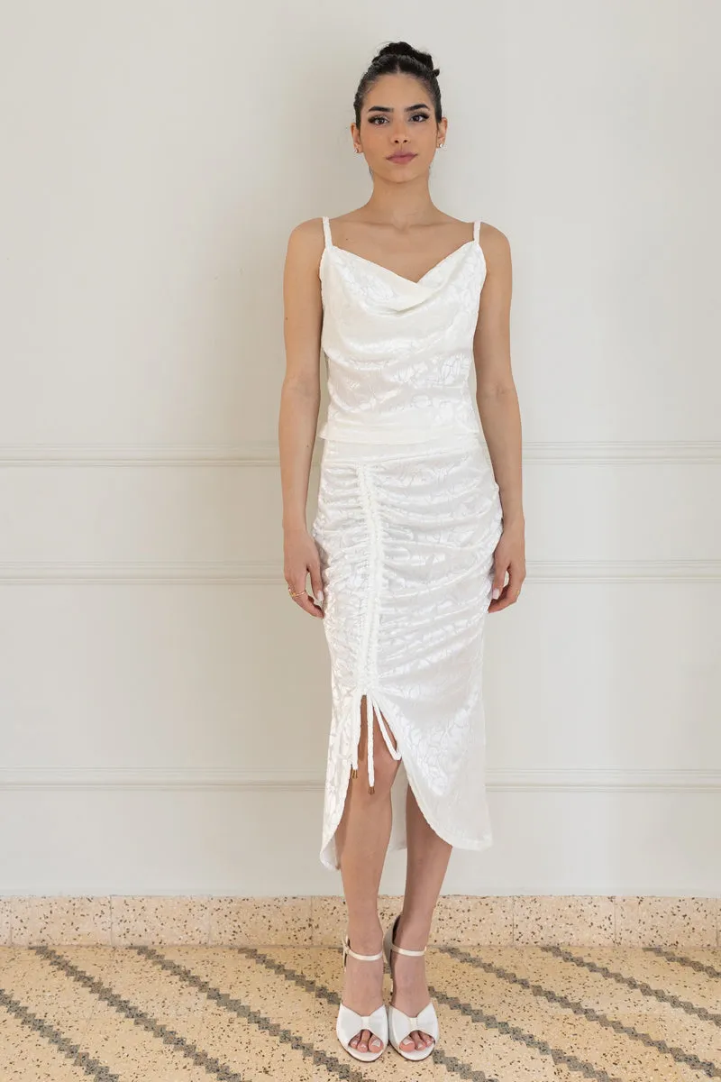 White Textured Velvet Ruched Skirt (XS)