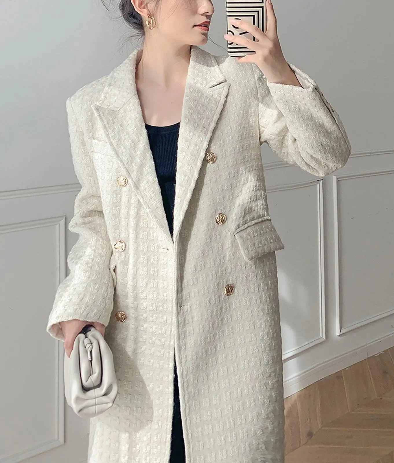 Women White Tweed Overcoat,Double breasted Coat,White Long Tweed Coat,Autumn Winter Coat women,Off white long coat,Fall coat women,Outerwear