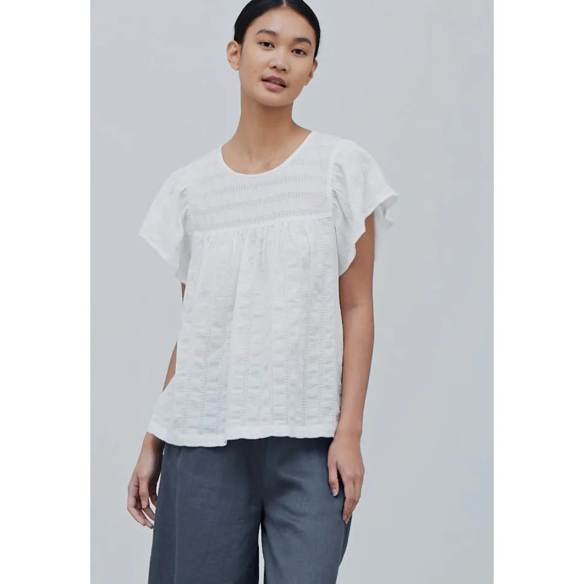 Wynn Off White Cotton Blouse Grade and Gather