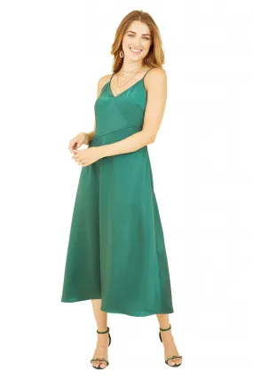 Yumi Green Satin Strappy Midi Dress